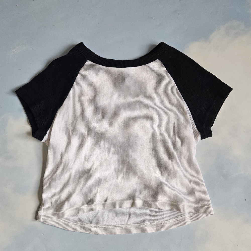 Black and White Raglan Shirt Baseball Tee Womens Crop Top Basic Top